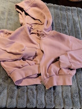Cropped Dusty Pink Zip-Up Hoodie